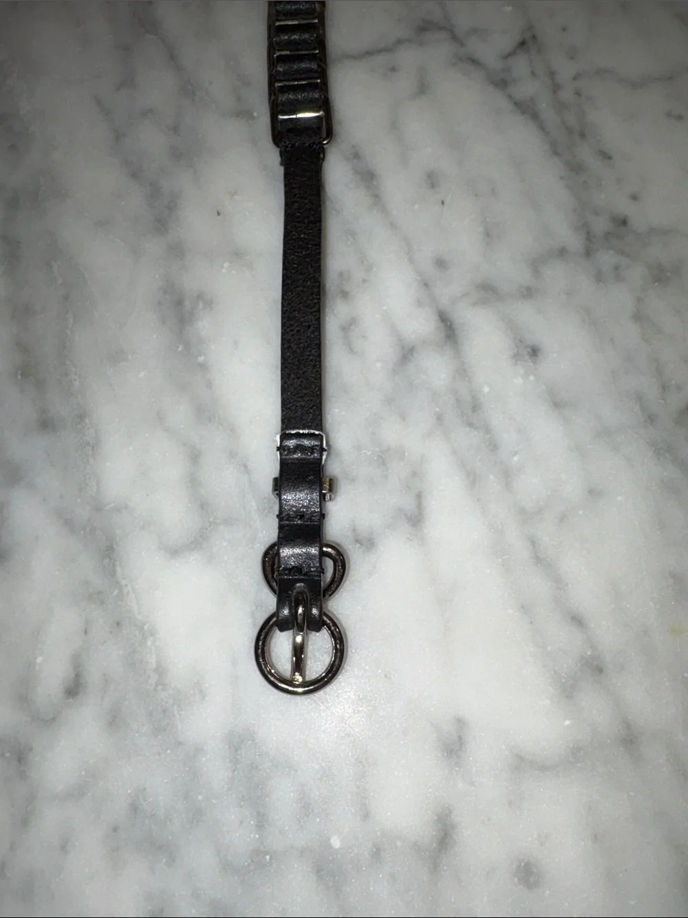 Skinny Black Leather Ladder Weave Chainlink Curb Belt Helmut Lang Diesel Biker